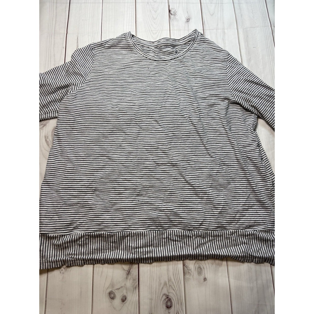 Lands End Women XL Black White Striped 3/4 Sleeve Knit Blouse Pullover Shirt